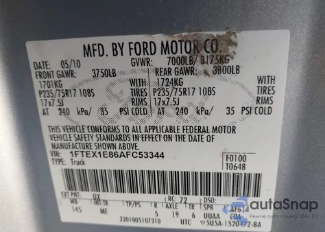 2010 Ford F-150 Stx/Xl/Xlt from USA, damaged, VIN 1FTEX1E86AFC53344